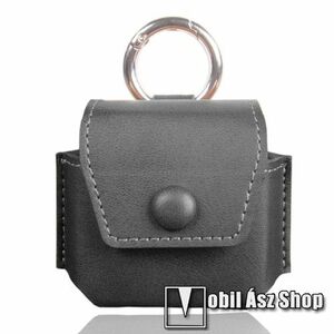 PU bőr védő tok - töltőnyílás, karabiner - FEKETE - SAMSUNG Galaxy Buds2 / Buds Live / Buds Pro kép