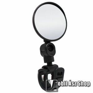 UNIVERZÁLIS motoros, biciklis, kerékpáros visszapillantó tükör - 1db, tükör átmérője: 8cm, szilikonos állítható rögzítő, 360°-ban forgatható, 180°-ban dönthető - FEKETE kép