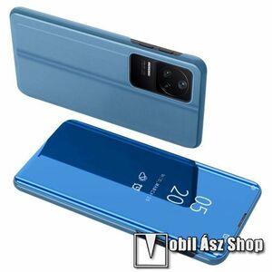 Notesz / flip tok - VILÁGOSKÉK - oldalra nyíló áttetsző tükrös flip cover, asztali tartó funkció, műanyag belső - Xiaomi Redmi K40S 5G / Xiaomi Poco F4 5G kép