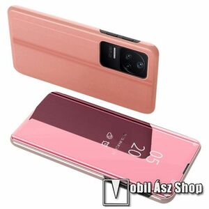 Notesz / flip tok - ROSE GOLD - oldalra nyíló áttetsző tükrös flip cover, asztali tartó funkció, műanyag belső - Xiaomi Redmi K40S 5G / Xiaomi Poco F4 5G kép