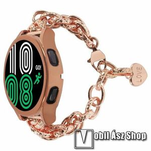 Okosóra szíj - ROSE GOLD - rozsdamentes acél, csatos, szív medál - 175mm hosszú, 22mm széles - SAMSUNG Galaxy Watch 46mm / Watch GT2 46mm / Watch GT 2e / Galaxy Watch3 45mm / Honor MagicWatch 2 46mm kép