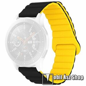Okosóra loop szilikon szíj - szilikon, mágneses, bordázott mintás - FEKETE / CITROMSÁRGA - 125mm + 92mm hosszú, 22mm széles - SAMSUNG Galaxy Watch 46mm / Watch GT2 46mm / Watch GT 2e / Galaxy Watch3 45mm / Honor MagicWatch 2 46mm kép