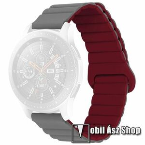 Okosóra loop szilikon szíj - szilikon, mágneses, bordázott mintás - SZÜRKE / BORDÓ - 125mm + 92mm hosszú, 22mm széles - SAMSUNG Galaxy Watch 46mm / Watch GT2 46mm / Watch GT 2e / Galaxy Watch3 45mm / Honor MagicWatch 2 46mm kép