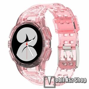 Okosóra szilikon szíj / szilikon tok - ÁTTETSZŐ RÓZSASZÍN - 100mm + 113mm hosszú - SAMSUNG Galaxy Watch4 40mm (SM-R860) kép