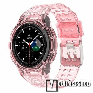 Okosóra szilikon szíj / szilikon tok - ÁTTETSZŐ RÓZSASZÍN - 108mm + 127mm hosszú - SAMSUNG Galaxy Watch4 Classic 46mm (SM-R890) kép
