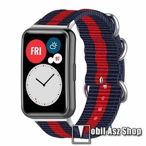 HUAWEI Watch Fit 2 Classic Edition, Fit 2 Active Edition, Okosóra szíj, Szövet, Csatos, 92+117mm hosszú, Kék, Piros kép