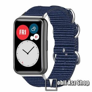 HUAWEI Watch Fit 2 Classic Edition, Fit 2 Active Edition, Okosóra szíj, Szövet, Csatos, 92+117mm hosszú, Sötétkék kép
