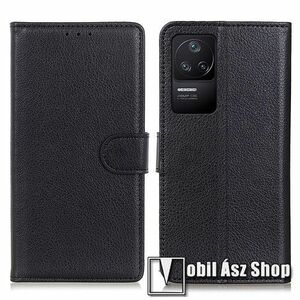 WALLET notesz tok / flip tok - FEKETE - asztali tartó funkciós, oldalra nyíló, rejtett mágneses záródás, bankkártyatartó zseb, szilikon belső - Xiaomi Redmi K50 Gaming / Xiaomi Poco F4 GT kép