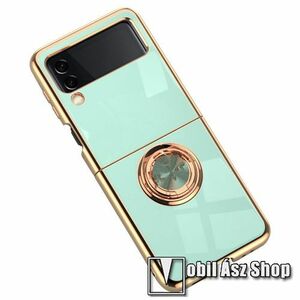 OTT! RING DEFENDER műanyag védő tok / hátlap - GALVANIZÁLT ZÖLD / ROSE GOLD - fém ujjgyűrű, tapadófelület mágneses autós tartóhoz, kitámasztható - SAMSUNG Galaxy Z Flip4 5G kép