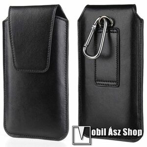 UNIVERZÁLIS álló tok - PU bőr, övre fűzhető, karabiner, mágneses záródás - külső méret: 180 x 98 x 30mm, belső méret: 175 x 90 x 25mm - FEKETE kép