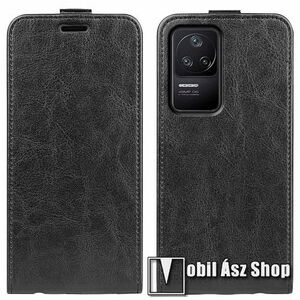 SLIM FLIP tok - FEKETE - lefelé nyíló, rejtett mágneses záródás, szilikon belső, bankkártya tartó, előlapi hangszóró nyílás - Xiaomi Redmi K40S 5G / Xiaomi Poco F4 5G kép
