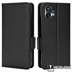 Nothing Phone (1), Slim Wallet telefontok, Notesz, Asztali tartó, Oldalra nyíló, Mágneses, Bankkártyatartó, Csuklópánt, PU bőr, TPU belső, Fekete kép