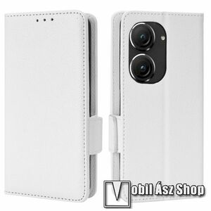 Notesz tok / flip tok - FEHÉR - asztali tartó funkciós, oldalra nyíló, rejtett mágneses záródás, bankkártyatartó zseb, szilikon belső - ASUS Zenfone 10 / Zenfone 9 kép