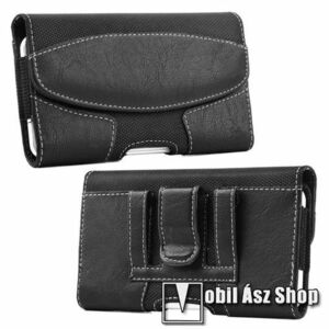 UNIVERZÁLIS fekvő tok - mágneses záródás, övcsipesz, övre fűzhető, gumis - max 170 x 90 x 20mm készülékekhez - FEKETE kép