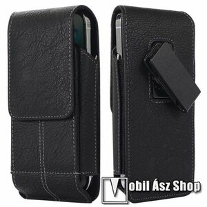 UNIVERZÁLIS álló tok - 360°-ban forgatható övcsipesz, mágnes záródás, patentos záródású bankkártyatartó zsebek - 165 x 80 x 25mm - FEKETE kép