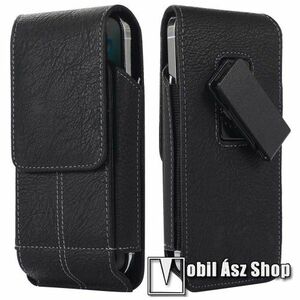 UNIVERZÁLIS álló tok - 360°-ban forgatható övcsipesz, mágnes záródás, patentos záródású bankkártyatartó zsebek - 170 x 88 x 25mm - FEKETE kép