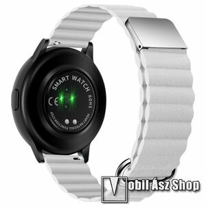 Okosóra szíj - valódi bőrpánt, mágneses, 115mm + 108mm hosszú, 20mm széles - EZÜST / FEHÉR - SAMSUNG Galaxy Watch 42mm / Amazfit GTS / Galaxy Watch3 41mm / HUAWEI Watch GT 2 42mm / Galaxy Watch Active / Active 2 kép