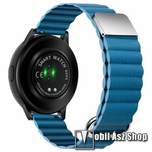 Okosóra szíj - valódi bőrpánt, mágneses, 115mm + 108mm hosszú, 20mm széles - EZÜST / KÉK - SAMSUNG Galaxy Watch 42mm / Amazfit GTS / Galaxy Watch3 41mm / HUAWEI Watch GT 2 42mm / Galaxy Watch Active / Active 2 kép
