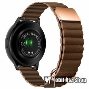 Okosóra szíj - valódi bőrpánt, mágneses, 118mm + 105mm hosszú, 22mm széles - BARNA / ROSE GOLD - SAMSUNG Galaxy Watch 46mm / Watch GT2 46mm / Watch GT 2e / Galaxy Watch3 45mm / Honor MagicWatch 2 46mm kép