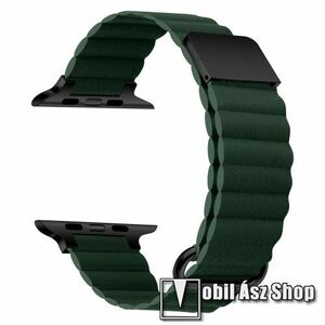 Okosóra szíj - valódi bőrpánt, mágneses, 117mm + 121mm hosszú - ZÖLD - Apple Watch Series 1/2/3 42mm / 4/5/6/SE 44mm / 7/8 45mm / Ultra 49mm kép