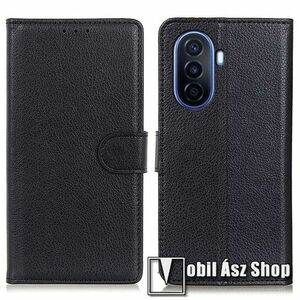WALLET notesz tok / flip tok - FEKETE - asztali tartó funkciós, oldalra nyíló, rejtett mágneses záródás, bankkártyatartó zseb, szilikon belső - HUAWEI nova Y70 Plus 4G / nova Y70 / Enjoy 50 kép