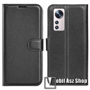 WALLET notesz tok / flip tok - FEKETE - asztali tartó funkciós, oldalra nyíló, rejtett mágneses záródás, bankkártyatartó zseb, szilikon belső - Xiaomi 12 Lite 5G kép