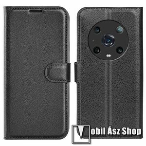 WALLET notesz tok / flip tok - FEKETE - asztali tartó funkciós, oldalra nyíló, rejtett mágneses záródás, bankkártyatartó zseb, szilikon belső - HUAWEI Honor Magic4 Pro kép