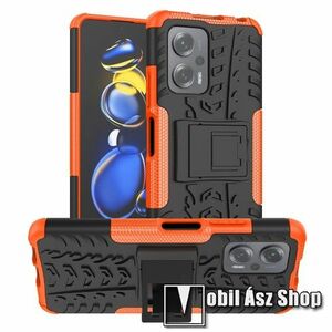 OTT! VROOM műanyag védő tok / hátlap - NARANCSSÁRGA - AUTÓGUMI MINTÁS - szilikon betétes, asztali tartó funkciós, ERŐS VÉDELEM! - Xiaomi Redmi Note 11T Pro / 11T Pro Plus / 12T Pro / Poco X4 GT / Redmi K50i 5G kép