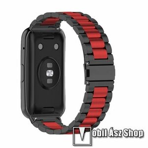 Fém okosóra szíj - FEKETE / PIROS - rozsdamentes acél, csatos - 225mm hosszú - HUAWEI Watch Fit 2 Classic Edition / Watch Fit 2 Active Edition kép