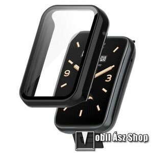 Okosóra műanyag védő tok / keret - FEKETE - 9H edzett üveg előlap védő is! - Xiaomi Mi Band 7 Pro kép