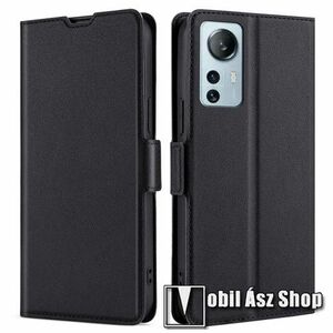 Notesz tok / flip tok - FEKETE - asztali tartó funkciós, oldalra nyíló, rejtett mágneses záródás, bankkártyatartó zseb, szilikon belső - Xiaomi 12 Lite 5G kép