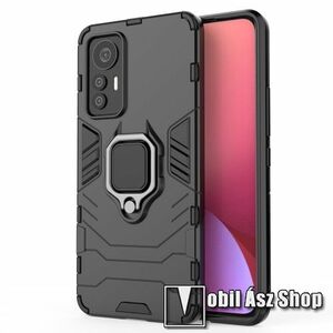 TRANSFORM PRO műanyag védő tok / hátlap - FEKETE - szilikon betétes, kitámasztható, fém ujjgyűrűvel, tapadófelület mágneses autós tartóhoz - ERŐS VÉDELEM! - Xiaomi 12 Lite 5G kép