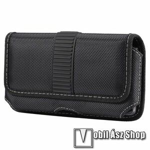 UNIVERZÁLIS fekvő tok - cseppálló oxford szövet, mágneses záródás, övre fűzhető és csíptethető, gumis - 160 x 85 x 18mm - FEKETE kép