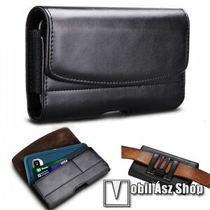 UNIVERZÁLIS fekvő tok - PU bőr, mágneses záródás, övre fűzhető, övcsipesz, gumis, bankkártyatartó zsebek - max 160 x 85 x 20mm készülékekhez - FEKETE kép