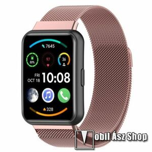 Okosóra milánói szíj - rozsdamentes acél, fém háló kialakítás, mágneses - 210mm hosszú - ROSE GOLD - HUAWEI Watch Fit 2 Classic Edition / Watch Fit 2 Active Edition kép