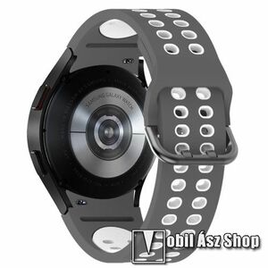 Okosóra szíj - légáteresztő, sportoláshoz, szilikon, 95mm + 130mm hosszú - SZÜRKE / FEHÉR - SAMSUNG Galaxy Watch5 44mm (SM-R915F) / Watch5 40mm (SM-R905F) / Galaxy Watch5 Pro (SM-R925F) kép