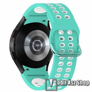 Okosóra szíj - légáteresztő, sportoláshoz, szilikon, 95mm + 130mm hosszú - CYAN / FEHÉR - SAMSUNG Galaxy Watch5 44mm (SM-R915F) / Watch5 40mm (SM-R905F) / Galaxy Watch5 Pro (SM-R925F) kép