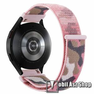 Okosóra szíj - szövet, tépőzáras - 230mm hosszú, 22mm széles - RÓZSASZÍN / BARNA TEREPMINTÁS - SAMSUNG Galaxy Watch 46mm / Watch GT2 46mm / Watch GT 2e / Galaxy Watch3 45mm / Honor MagicWatch 2 46mm kép