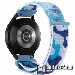 Okosóra szíj - szövet, tépőzáras - 230mm hosszú, 22mm széles - KÉK TEREPMINTÁS - SAMSUNG Galaxy Watch 46mm / Watch GT2 46mm / Watch GT 2e / Galaxy Watch3 45mm / Honor MagicWatch 2 46mm kép