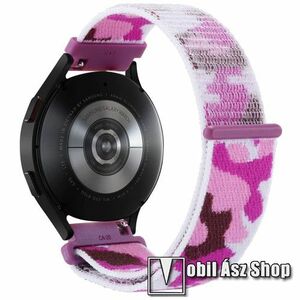 Okosóra szíj - szövet, tépőzáras - 230mm hosszú, 22mm széles - RÓZSASZÍN / LILA TEREPMINTÁS - SAMSUNG Galaxy Watch 46mm / Watch GT2 46mm / Watch GT 2e / Galaxy Watch3 45mm / Honor MagicWatch 2 46mm kép