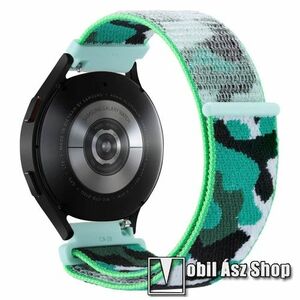 Okosóra szíj - szövet, tépőzáras - 230mm hosszú, 22mm széles - ZÖLD / FEKETE / FEHÉR TEREPMINTÁS - SAMSUNG Galaxy Watch 46mm / Watch GT2 46mm / Watch GT 2e / Galaxy Watch3 45mm / Honor MagicWatch 2 46mm kép