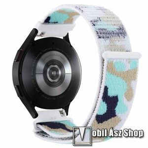 Okosóra szíj - szövet, tépőzáras - 230mm hosszú, 20mm széles - KÉK / BARNA TEREPMINTÁS - SAMSUNG Galaxy Watch 42mm / Amazfit GTS / Galaxy Watch3 41mm / HUAWEI Watch GT 2 42mm / Galaxy Watch Active / Active 2 kép