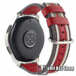 Okosóra szíj - szövet és PU bőr, 92mm + 119mm hosszú, 20mm széles - FEKETE / PIROS - SAMSUNG Galaxy Watch 42mm / Amazfit GTS / Galaxy Watch3 41mm / HUAWEI Watch GT 2 42mm / Galaxy Watch Active / Active 2 kép