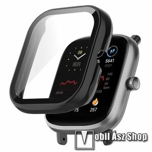 Okosóra műanyag védő tok / keret - FEKETE - 9H edzett üveg előlap védő is! - Xiaomi Amazfit Bip U / Bip U Pro / Pop / Pop Pro kép