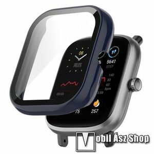 Okosóra műanyag védő tok / keret - SÖTÉTKÉK - 9H edzett üveg előlap védő is! - Xiaomi Amazfit Bip U / Bip U Pro / Pop / Pop Pro kép