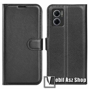 WALLET notesz tok / flip tok - FEKETE - asztali tartó funkciós, oldalra nyíló, rejtett mágneses záródás, bankkártyatartó zseb, szilikon belső - Xiaomi Redmi Note 11E / Redmi 10 5G / Redmi 11 Prime 5G / Redmi 10 Prime+ 5G kép