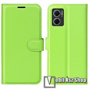 WALLET notesz tok / flip tok - ZÖLD - asztali tartó funkciós, oldalra nyíló, rejtett mágneses záródás, bankkártyatartó zseb, szilikon belső - Xiaomi Redmi Note 11E / Redmi 10 5G / Redmi 11 Prime 5G / Redmi 10 Prime+ 5G kép
