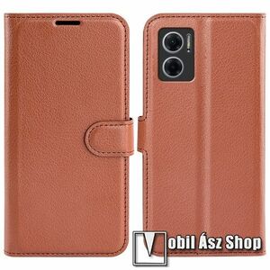 WALLET notesz tok / flip tok - BARNA - asztali tartó funkciós, oldalra nyíló, rejtett mágneses záródás, bankkártyatartó zseb, szilikon belső - Xiaomi Redmi Note 11E / Redmi 10 5G / Redmi 11 Prime 5G / Redmi 10 Prime+ 5G kép