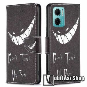 Notesz / mappa tok - Do Not Touch My Phone MINTÁS - oldalra nyíló, rejtett mágneses záródás, bankkártyatartó zsebek, asztali tartó funkció, szilikon belső - Xiaomi Redmi Note 11E / Redmi 10 5G / Redmi 11 Prime 5G / Redmi 10 Prime+ 5G kép