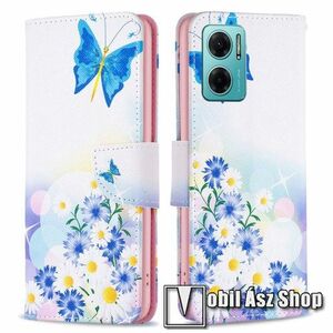 Notesz / mappa tok - PILLANGÓ / VIRÁG MINTÁS - oldalra nyíló, rejtett mágneses záródás, bankkártyatartó zsebek, asztali tartó funkció, szilikon belső - Xiaomi Redmi Note 11E / Redmi 10 5G / Redmi 11 Prime 5G / Redmi 10 Prime+ 5G kép